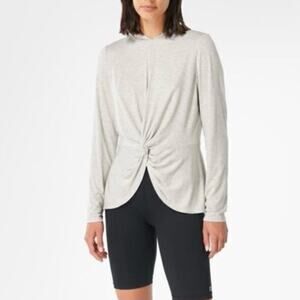 SWEATY BETTY Gray Marl Tori Twist Front Pullover Active Jacket Hooded Top Size 6